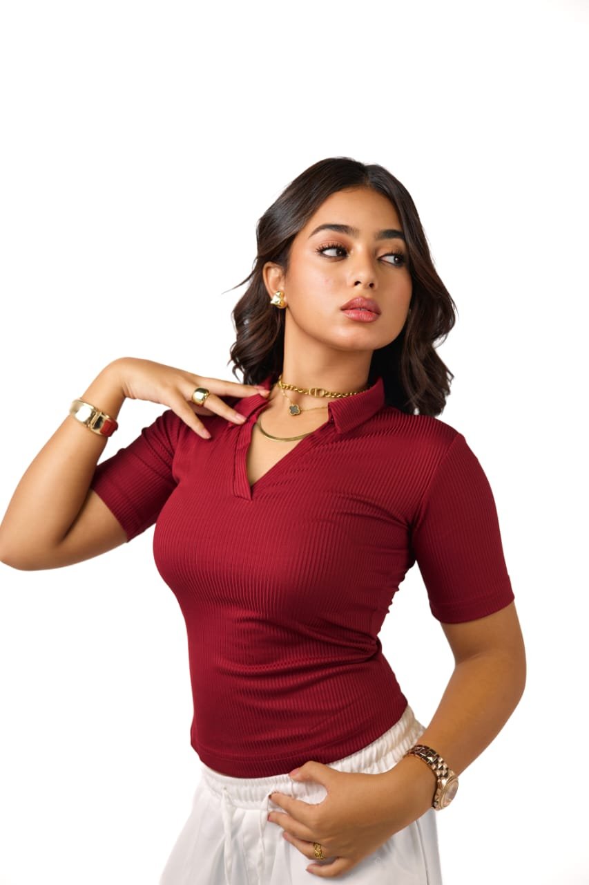 WhatsApp Image 2026-07-26 at 5.58.20 PM Burgundy collar top - Image 1