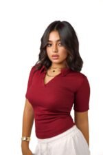 Burgundy collar top - Image 3