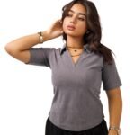 Grey velvet top